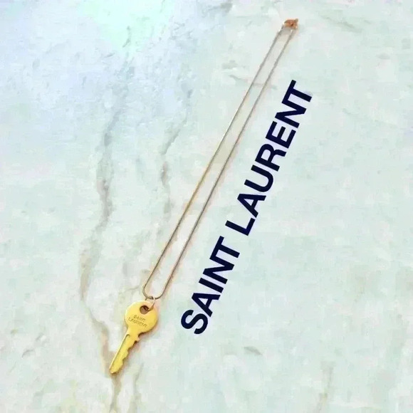 Saint Laurent Gold Key Engraved Logo Pendant Necklace - Picture 2 of 15